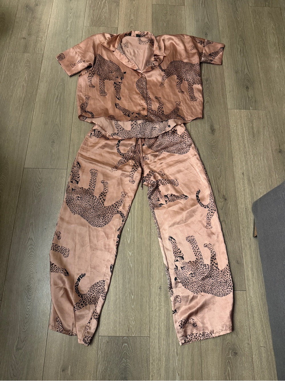 Silky Leopard Print Pajama Pants - Rose Brown